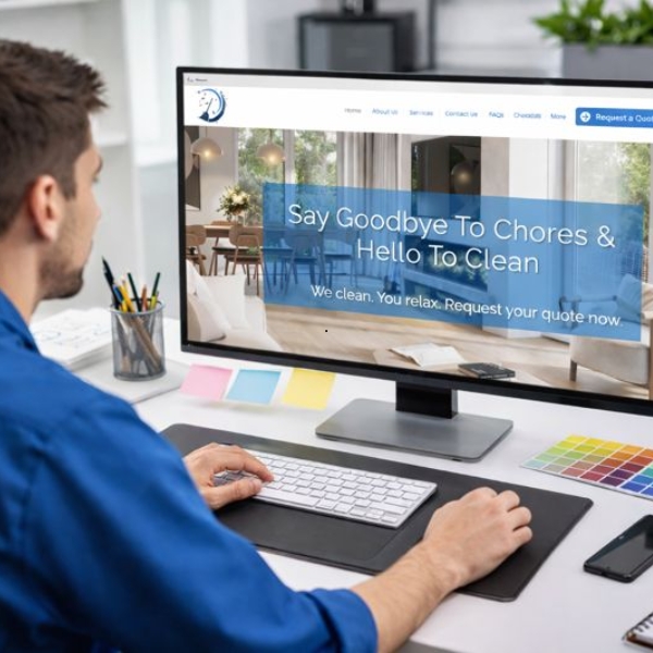 Website designer creating a website for a cleaning service company