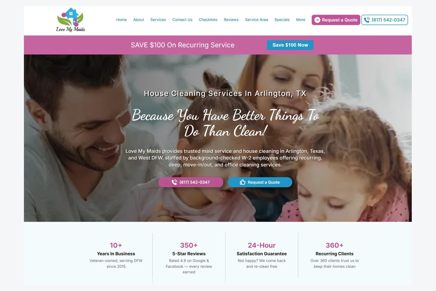 Love My Maids residential cleaning website